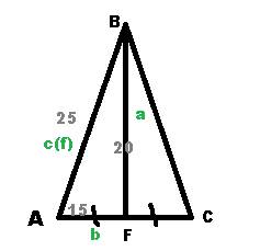 Вравнобедренном треугольнике авс с основанием ас боковая сторона ав равна 25,а высота,проведенная к