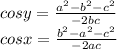 cosy=\frac{a^2-b^2-c^2}{-2bc}\\ &#10;cosx=\frac{b^2-a^2-c^2}{-2ac}\\ &#10;