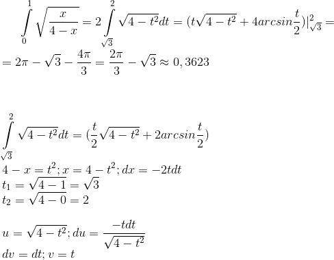 \int\limits^1_0 {\sqrt{\frac{x}{4-x} } } \, dx