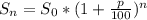 S_n=S_0 * (1 + \frac{p}{100})^n