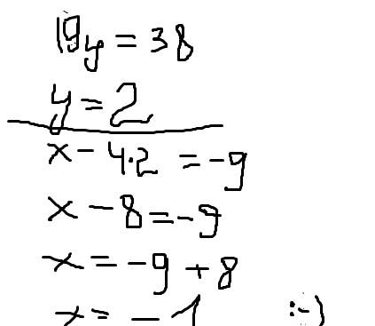 Решите систему уравнений 4x+3y=2 x-4y=-9