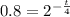 0.8=2 ^{- \frac{t}{4} }