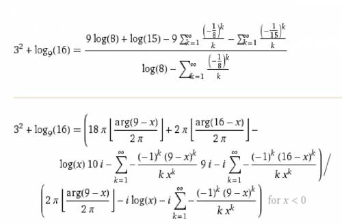 Найди значение выражения 3^2+log16 по основанию 9