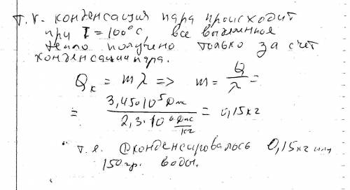 Какова масса воды, образовавшейся при конденсации пара, находящегося при температуре 100 градусов по