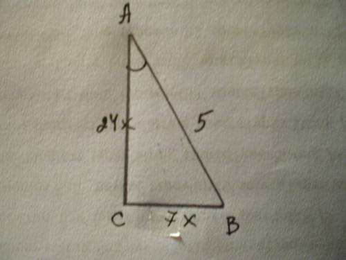 Втреугольнике abc угол c=90 градусов, ab=5, tga=7/24.найдите ac