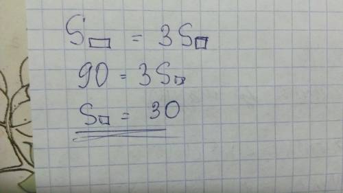 Прямокутник роздилили на 3 квадрати однаковой площи,яка площа квадрата, якщо довжина прямокутника 90