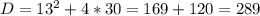 D= 13^{2}+4*30= 169+120=289