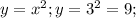 y= x^{2} ;y=3^2=9;