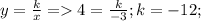 y= \frac{k}{x} = 4= \frac{k}{-3};k=-12;