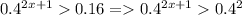 0.4^{2x+1} 0.16 =0.4^{2x+1} 0.4^2