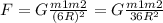 F=G \frac{m1m2}{(6R) ^{2} } =G \frac{m1m2}{36R ^{2} }