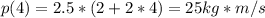 p(4)=2.5*(2+2*4)=25kg*m/s