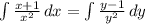 \int\limits { \frac{x+1}{ x^{2} } \, dx = \int\limits { \frac{y-1}{y ^{2} }}} \, dy