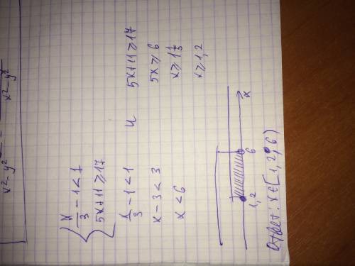 Решите систему неравенств. x\3- 1 < 1 5x+ 11 > = 17