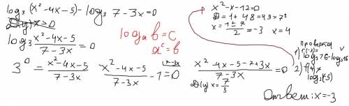 Надо. решить логарифмическое уравнение: log_3(x^2-4x-5)=log_3(7-3x)