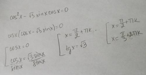 Решите уравнение cos^2x-√3sinxcosx=0