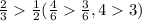 \frac{2}{3} \frac{1}{2} ( \frac{4}{6} \frac{3}{6} , 43)