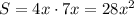 S=4x\cdot7x=28x^2