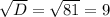 \sqrt{D}=\sqrt{81}=9