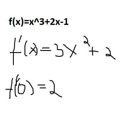 Найти значение производной функции f(x)=x^3+2x-1 в точке x=0