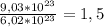 \frac{9,03*10 ^{23} }{6,02*10 ^{23} } =1,5