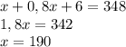 x+0,8x+6=348\\1,8x=342\\x=190