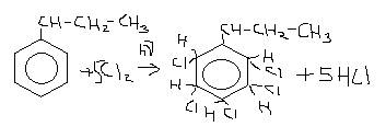 Хлор+пропилбензол решить уравнение реакции (под действием света)