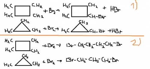 Всем! по : написать уравнение присоединения и замещения брома с3h6, а так же c4h8. заранее )