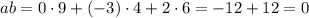 ab=0\cdot9+(-3)\cdot4+2\cdot6=-12+12=0