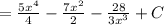 =\frac{5x^4}{4}-\frac{7x^2}{2}-\frac{28}{3x^3}+C