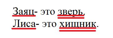 Разбор предложения заяц- это зверь. лиса- это хищник.