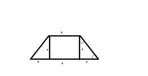 Высоты равнобокой трапеции делят ее на квадрат и два равнобедренных треугольника. боковая сторона тр
