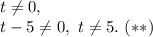 t\ne0,\\t-5\ne0,\ t\ne5.\ (**)