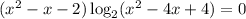 (x^2-x-2)\log_2(x^2-4x+4)=0