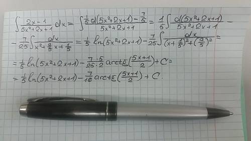 \int\limits{\frac{2x-1 }{5x^{2}+2x+1 } } \, dx