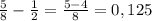 \frac{5}{8} - \frac{1}{2} = \frac{5-4}{8} = 0,125