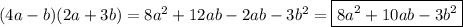 (4a-b)(2a+3b)=8a^2+12ab-2ab-3b^2=\boxed{8a^2+10ab-3b^2}