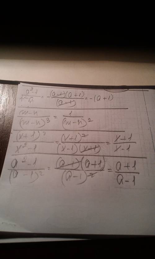 Сократить дроби: 1)а^2-1/1-а; 2)m-n/(n-m)^3 3)(x+1)^2/x^2-1 4)a^2-1/(a-1)^2