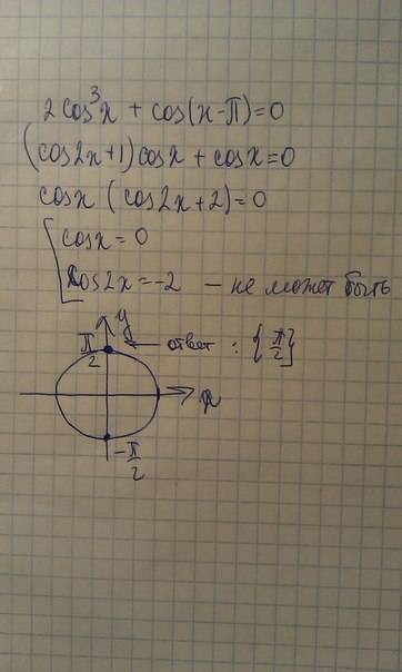 2cos^3x+cos(x-п)=0 на промежутке (-п/2; п/2]