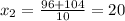 x_2= \frac{96+104}{10} =20