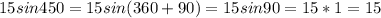 15sin450 = 15sin(360+90)=15sin90=15*1=15