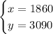 \begin{cases}x=1860\\y=3090\end{cases}