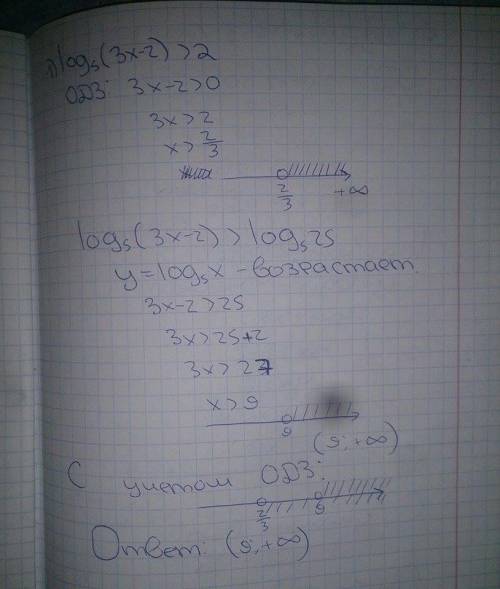 Решить уравнение логарифма 1)lag5(3x-2)> 2 2)log1/2(4x+2)< -3 3)log1/2(1-2x)≥-2 4)log3(4x+1) &