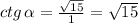 ctg \, \alpha = \frac{\sqrt{15}}{1} =\sqrt{15}