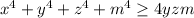 x^4+y^4+z^4+m^4 \geq 4yzm