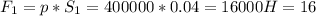 F_1=p*S_1=400000*0.04=16000H=16