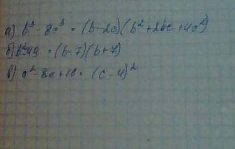 Розкладіть на множники: а). b^3-8c^3 б). b²49 с). c²-8c+16