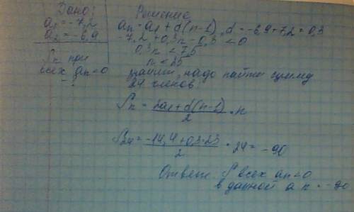 Найдите сумму всех отрицательных членов арифметических прогрессий -7,2; -6,9;