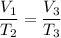 \dfrac{V_{1} }{T_{2} }= \dfrac{V_{3} }{T_{3} }