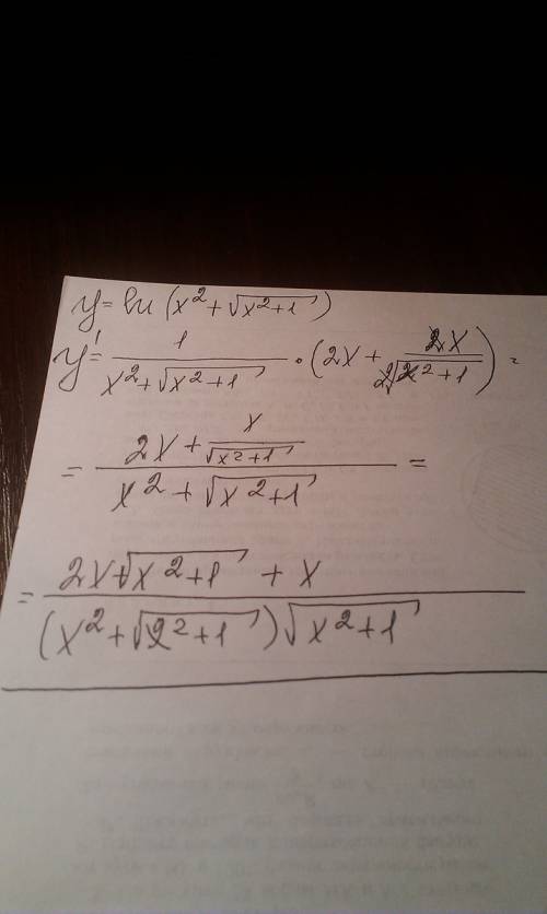 Найти производную функции = y=ln(x^2+sqrt(x^2 + 1)) для тех, кто не знает: x^2= x во второй степени